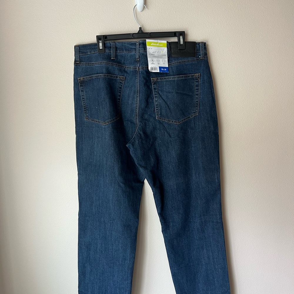 Eddie Bauer Flannel Lined Straight Fit Men's Blue Jeans - 36x34 - Picture 2 of 3